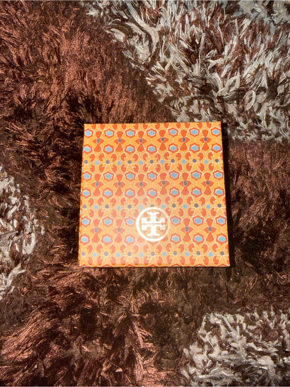 Tory Burch Orange Geometric Patterned Box with Blue and Pink Accents